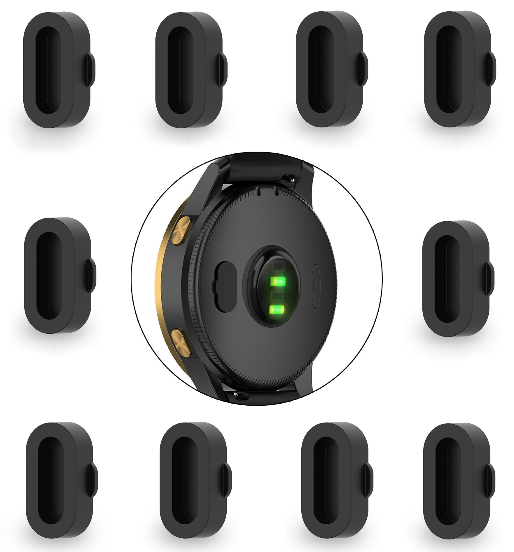 TOKERSE 10 Pack Dust Plug Compatible with Garmin Fenix 5 5S 5X Plus 6 6S 6X Pro/Vivoactive 3/4/4S/Venu/Forerunner 245/935/945/ Smartwatch Silicone Charger Port Protector Anti Dust Plugs Caps - Black