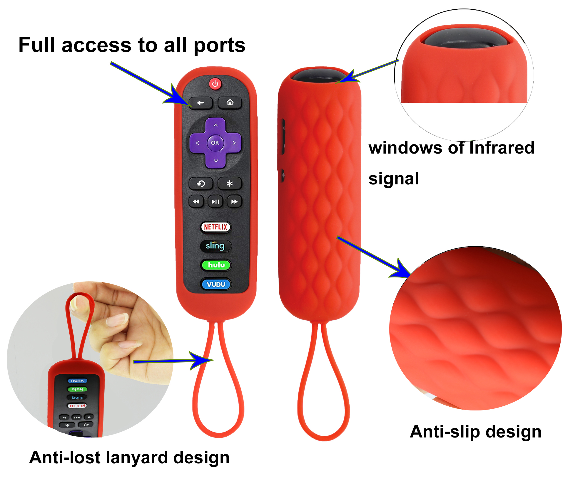 TOKERSE Silicone Cover Case for TCL Roku RC280 RC282 TV Remote - Universal Replacement Protective Remote Cover Case Skin Sleeve with Lanyard for TCL Roku TV RC280 RC282 Remote Control - Red