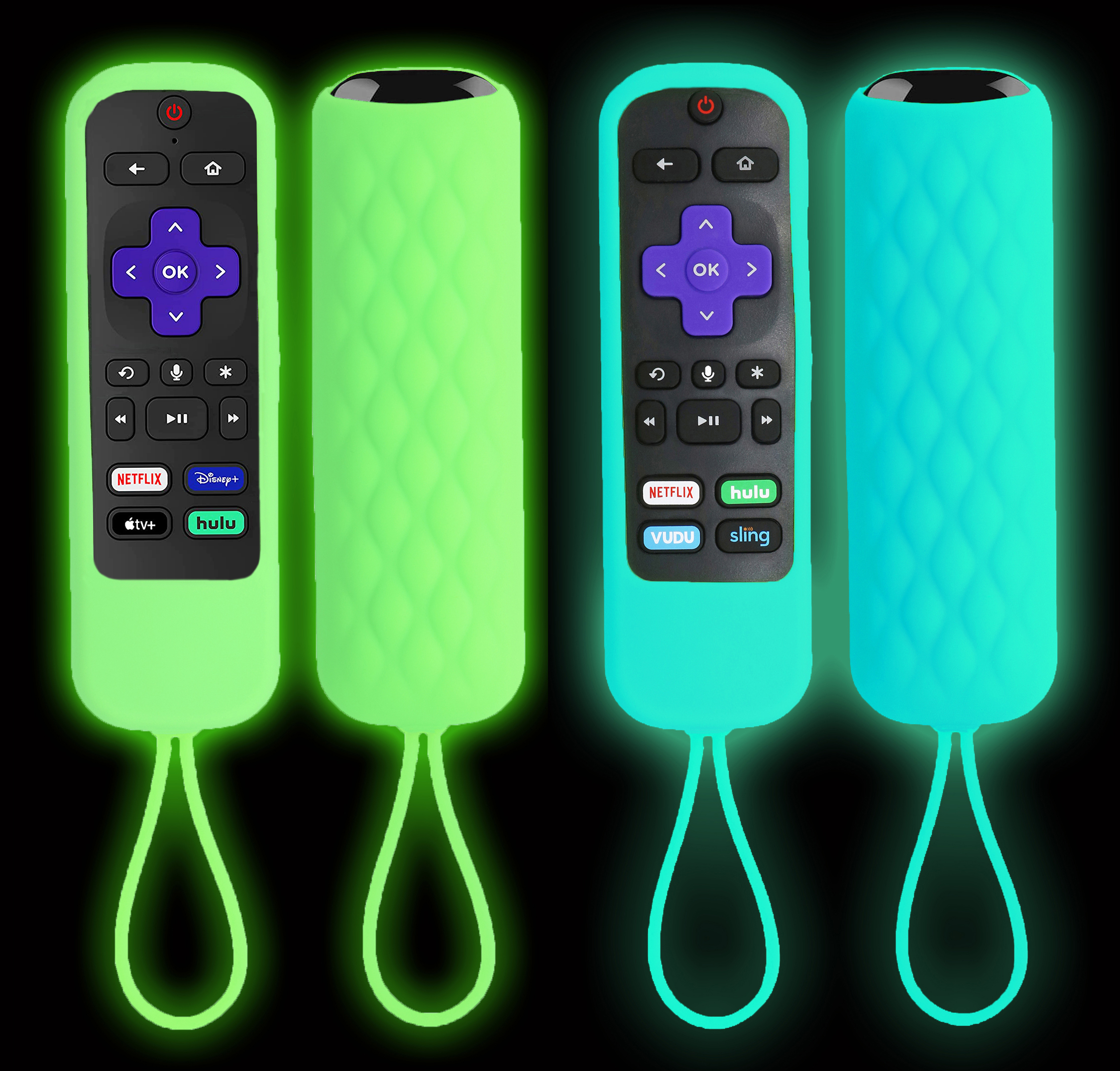 2 Pack Case for Roku Express/Streaming Stick/Premiere - Silicone Remote Cover for TCL Hisense Roku TV Remote Sleeve Skin Smart TV Remote Control Replacement Cover Case Glow in The Dark - Blue Green