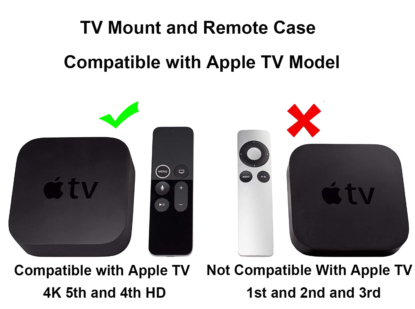 TOKERSE TV Mount with Remote Case Compatible with Apple TV 4th and 4K Generation - Wall Mount Bracket Holder and Siri Remote Silicone Protective Cover Skin Fit for Apple TV 4 HD and 4K 5th Gen - Black